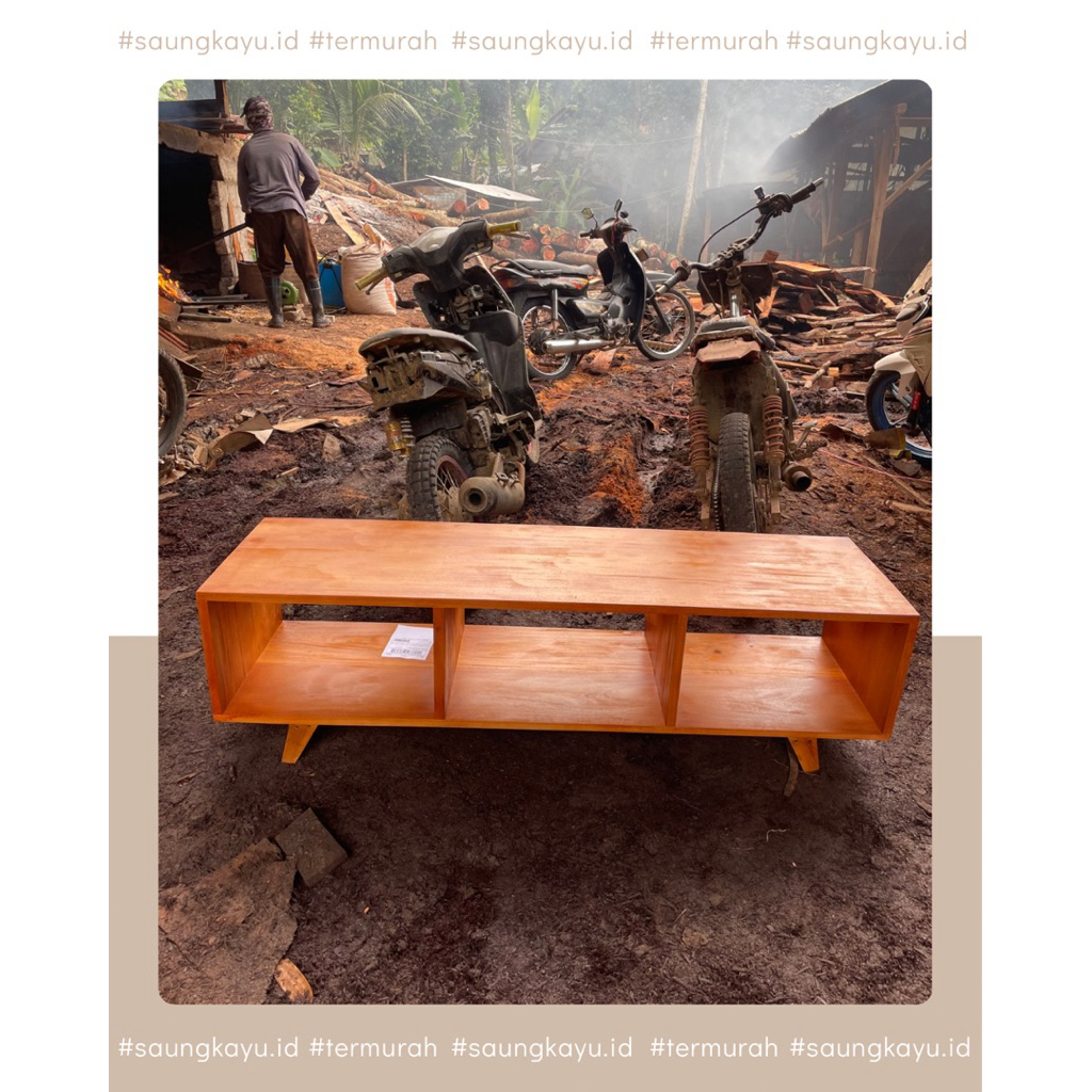 Meja TV Minimalis Modern Rak TV Rak Serbaguna TV Stand Kayu Asli 02