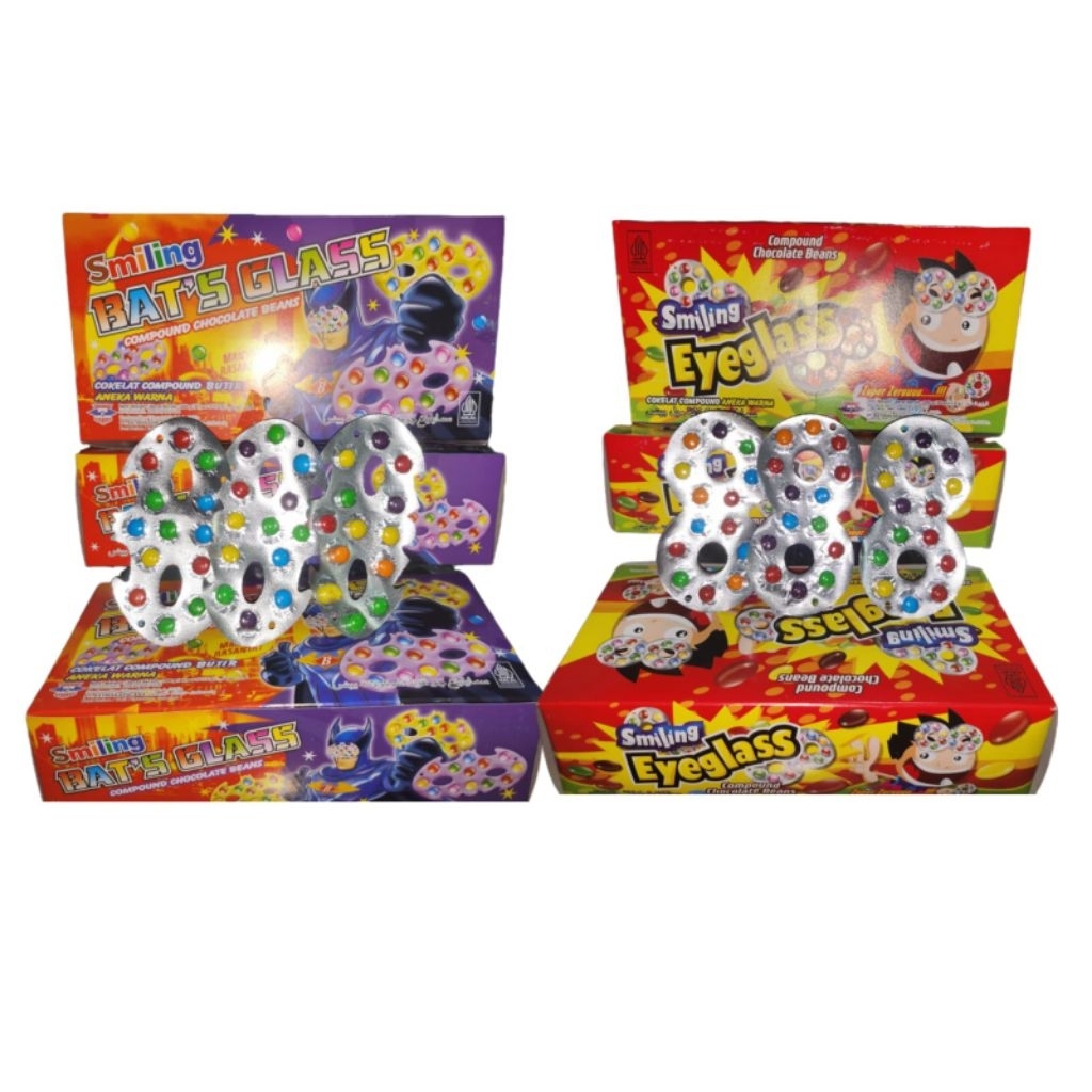 

SMILING EYEGLASS ISI 40 PCS + SMILING BAT'S GLASS ISI 40 PCS COMPOUND CHOCOLATE BEANS