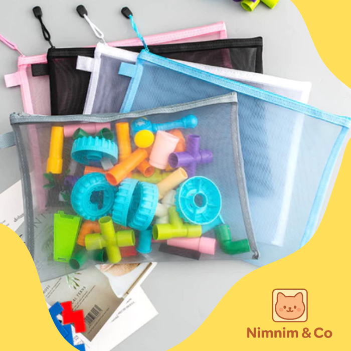 

Kotak Pensil Jaring Resleting / Tempat Penyimpanan Serbaguna / Pouch Alat Sekolah Transparan / Zipper Bag Map Jaring