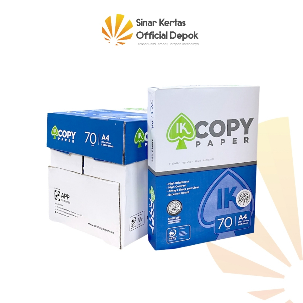 

IK Copy Paper Kertas Print Fotocopy A4 70gr/gsm 1 Box 2500 Sheet