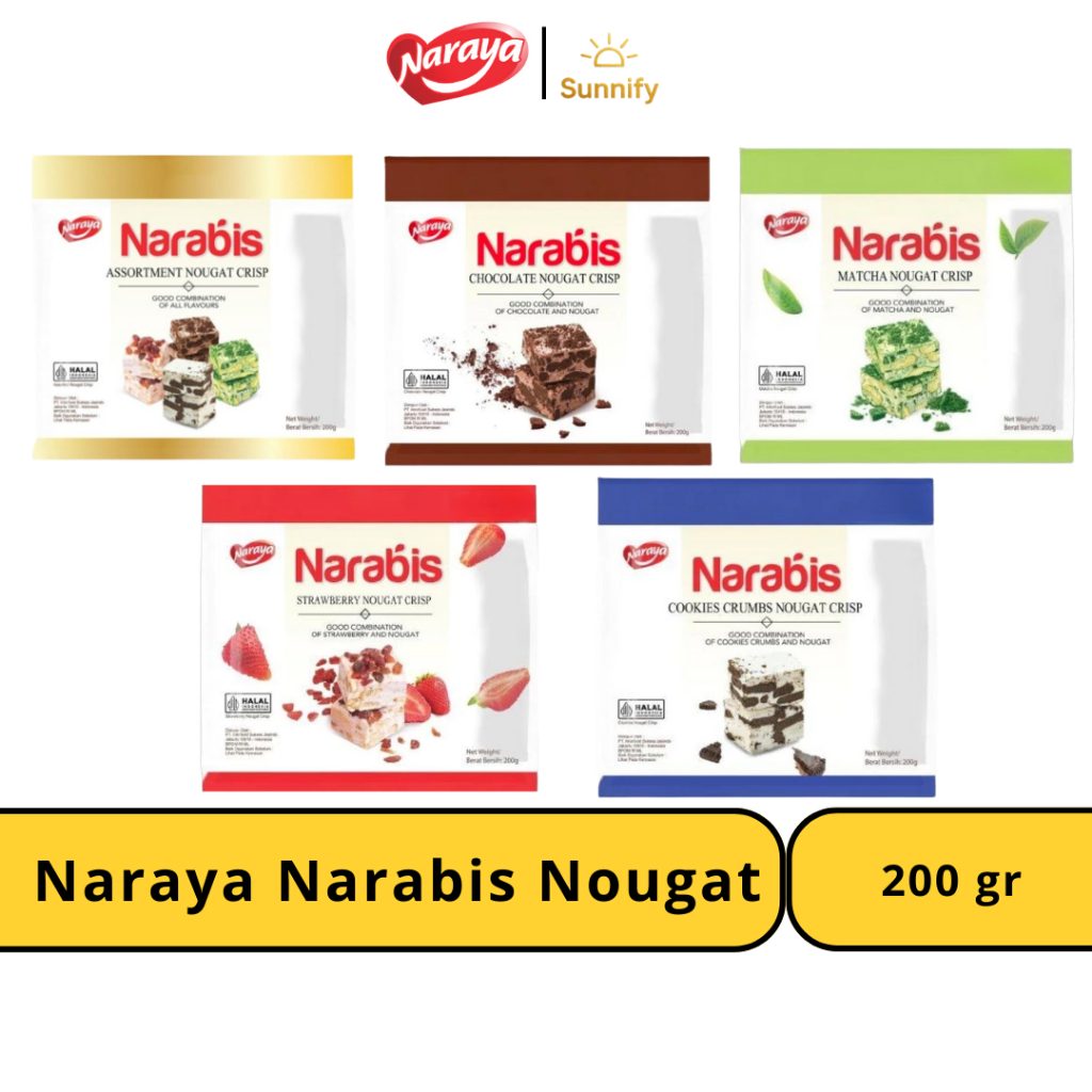 

Naraya Narabis Nougat Jumbo Crisp Chocolate / Assortment / Cookies and Cream / Strawberry / Matcha Halal berat 200 gr