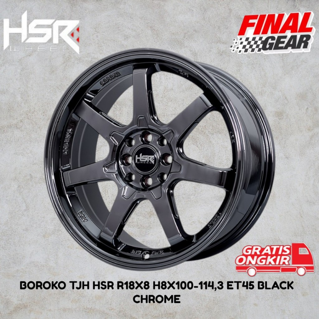velg racing black chrome r18 model velg te37 pcd 4x100 dan 4x114.3 .tipe hsr boroko tjh r18