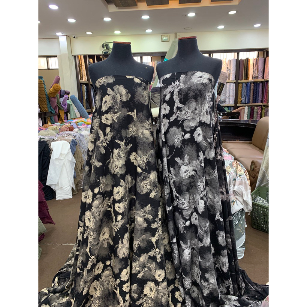 KAIN RAYON VISCOSE PREMIUM MOTIF MONOCHROME||BAHAN KAIN KATUN RAYON VISCOSE MONOCHROME