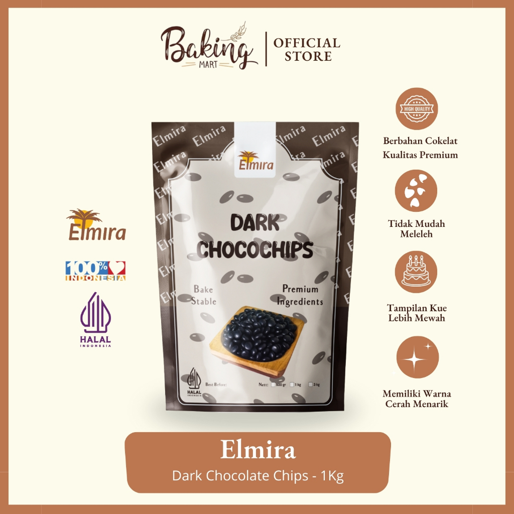 

Elmira Dark Chocolate Chips Bake Stable - Cokelat Chip 1Kg