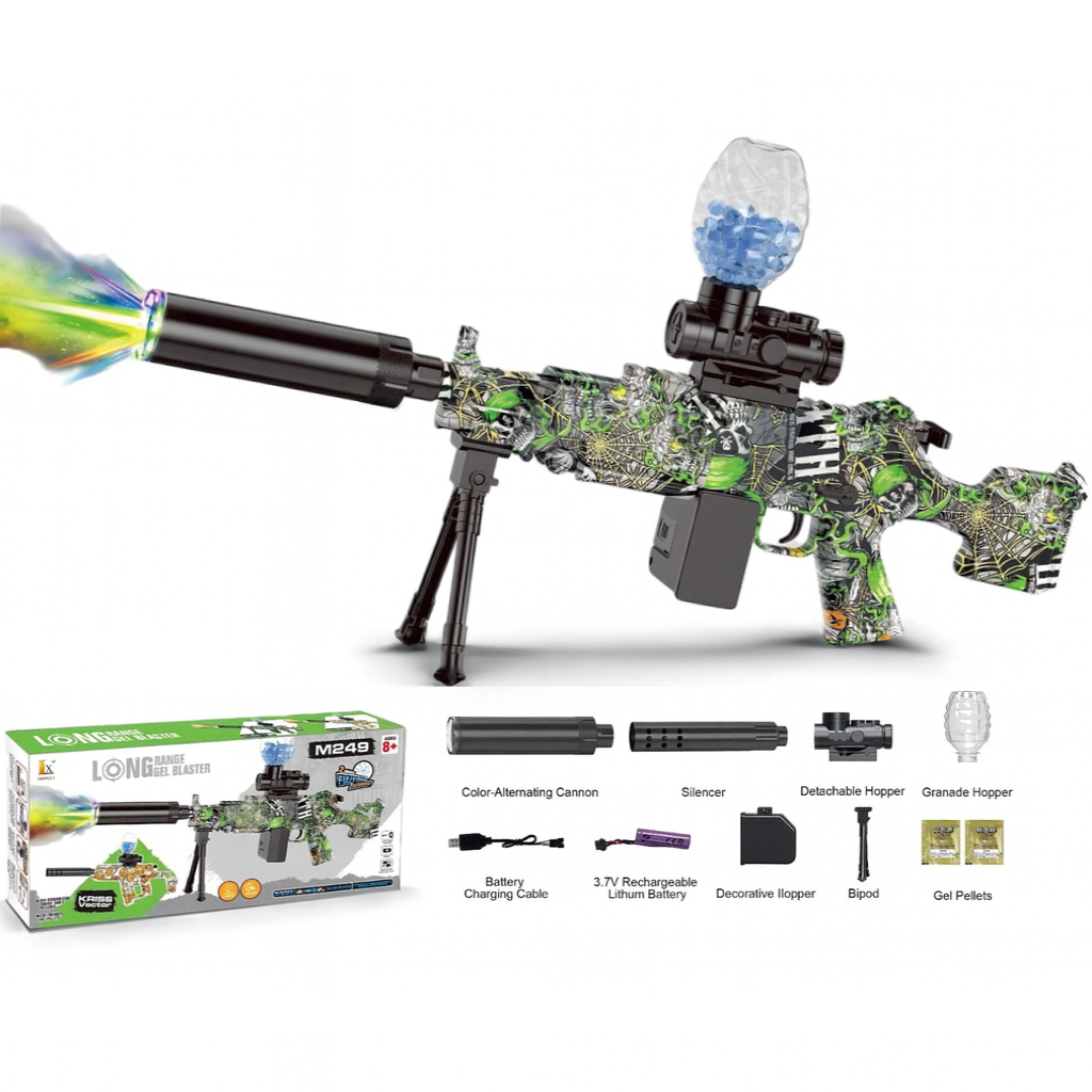 Mainan Anak D-6652/WH81-3 M249 FULLY/SEMI AUTOMATIC Mainan Tembakan Elektrik M249 Lampu & Aksesoris