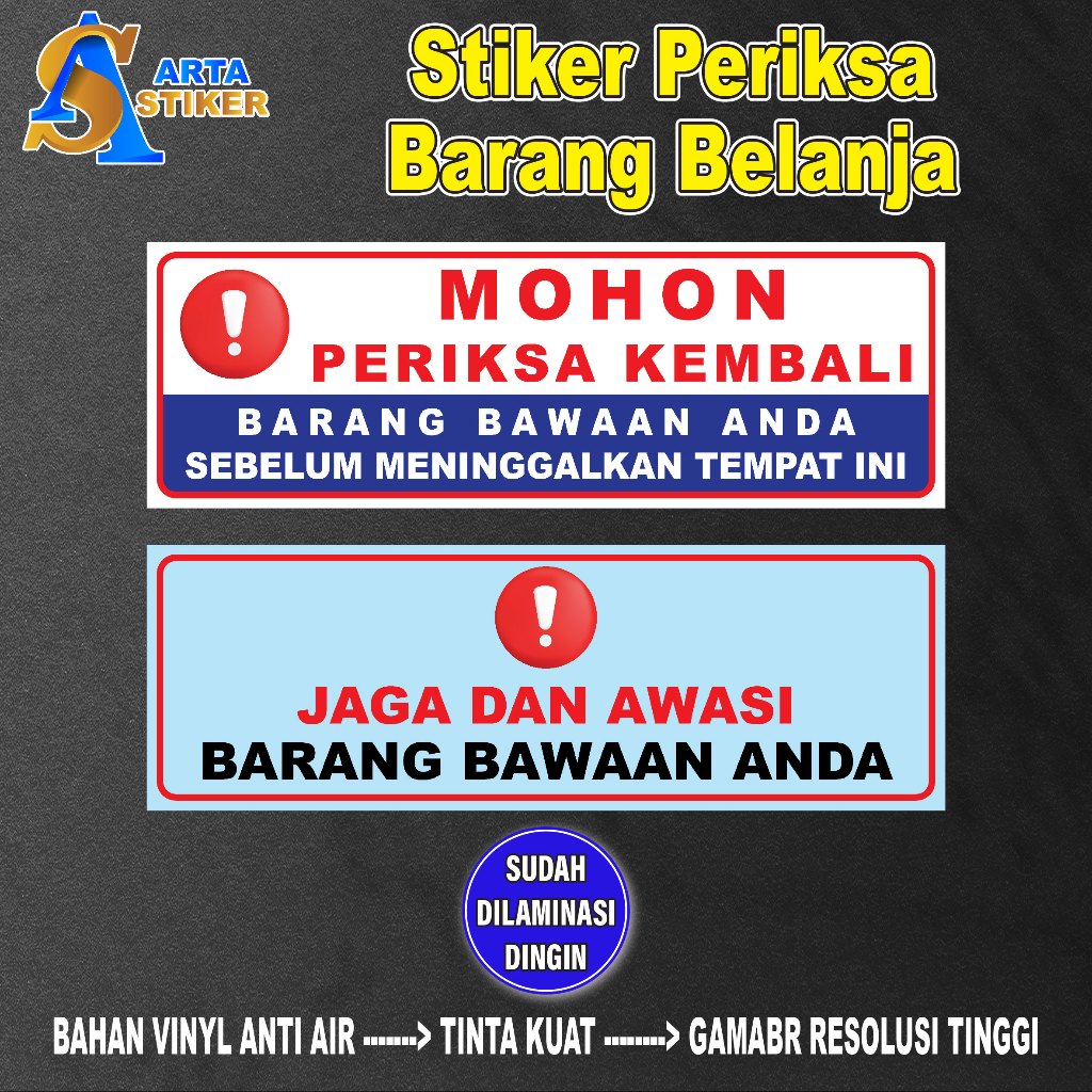 

037. STIKER AWASI BARANG BAWAAN / Periksa Barang Bawaan Stiker Vinyl Tahan Air + Laminasi Dingin
