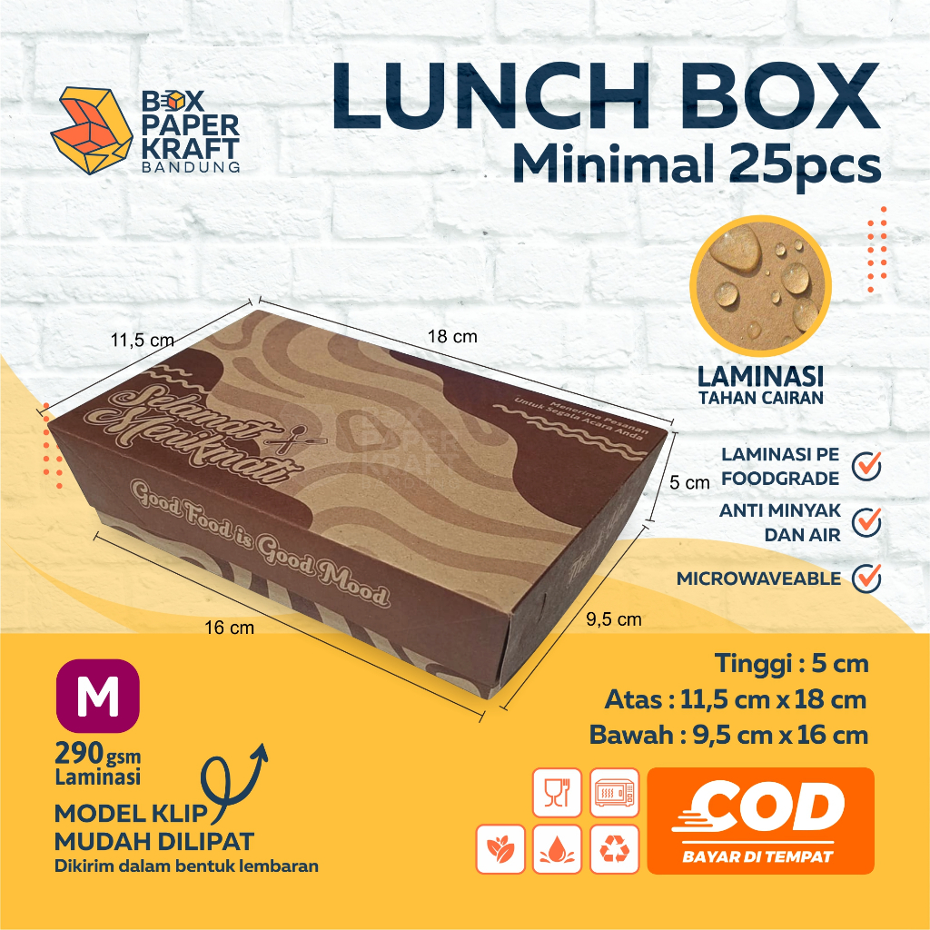 Kotak Makan Kertas Paper Lunch Box Motif Makanan Kraft 290gsm