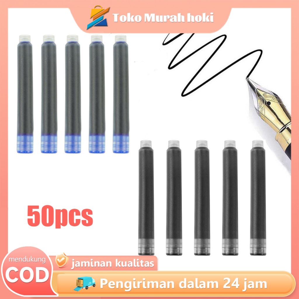 Refill Pulpen Fountain 50pcs Isi Ulang Tinta Pena Fountain Pen Refill Hitam Biru Tinta Isi Ulang