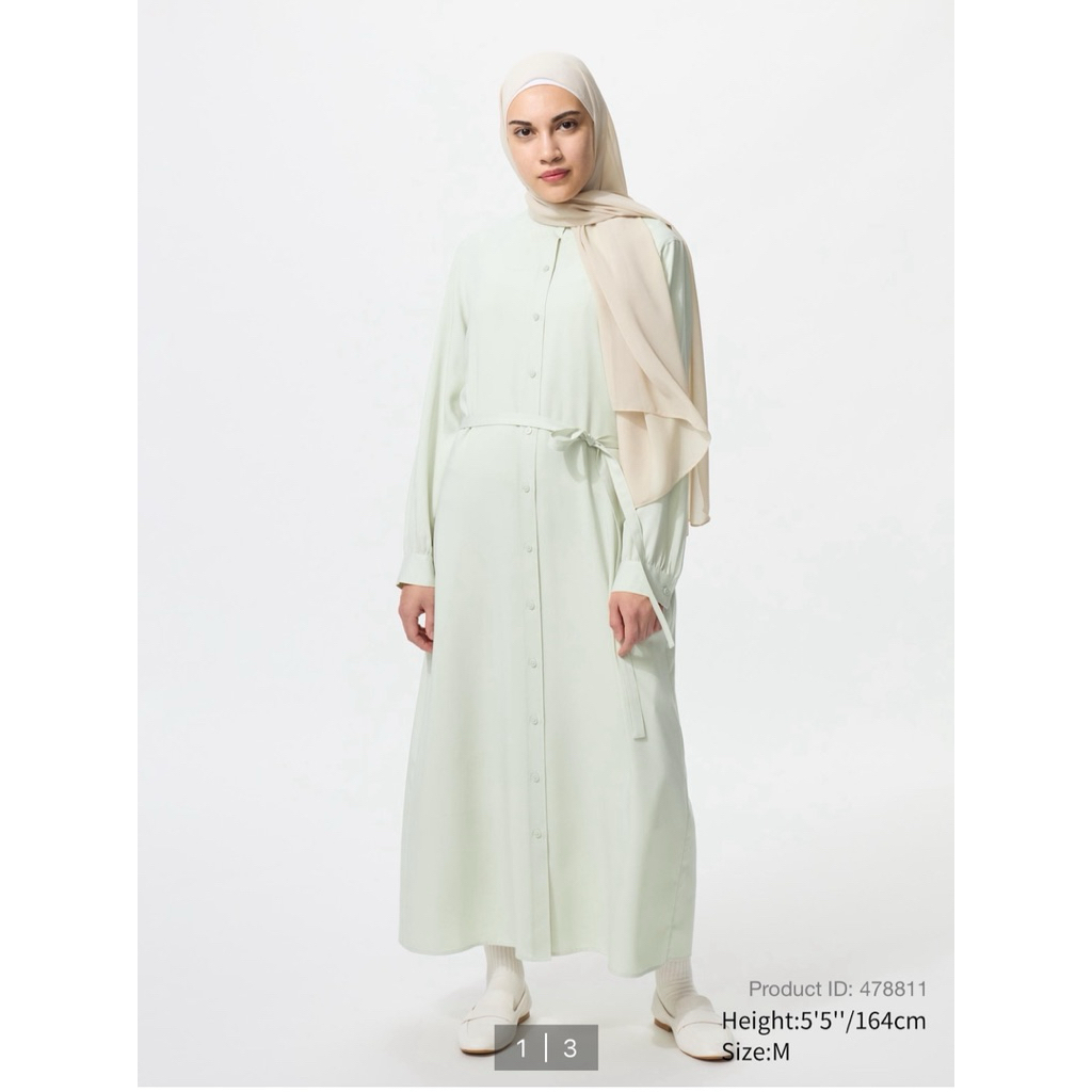 Uniqlo - Rayon Shirt Dress - Light Green - Size L