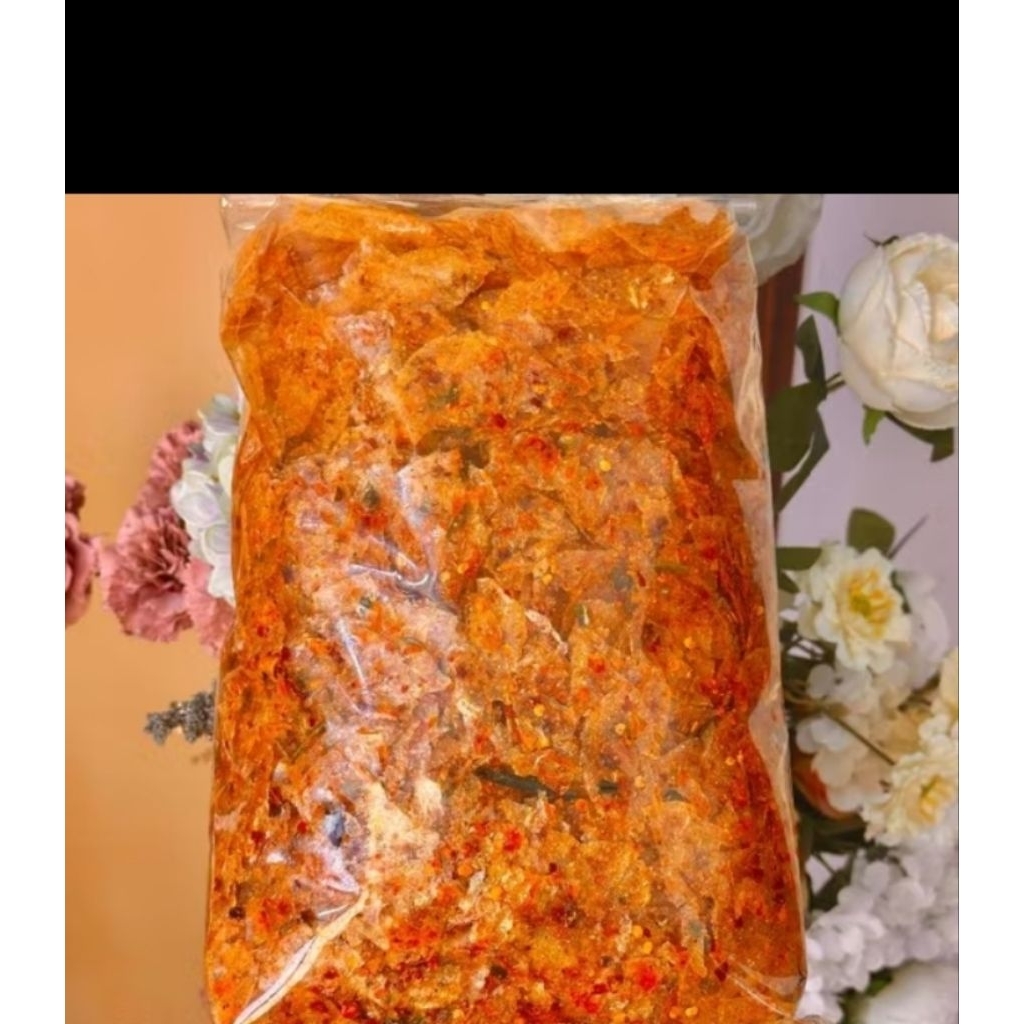 

Seblak kering kripca/keripik kaca kriuk gurih pedas daun jeruk