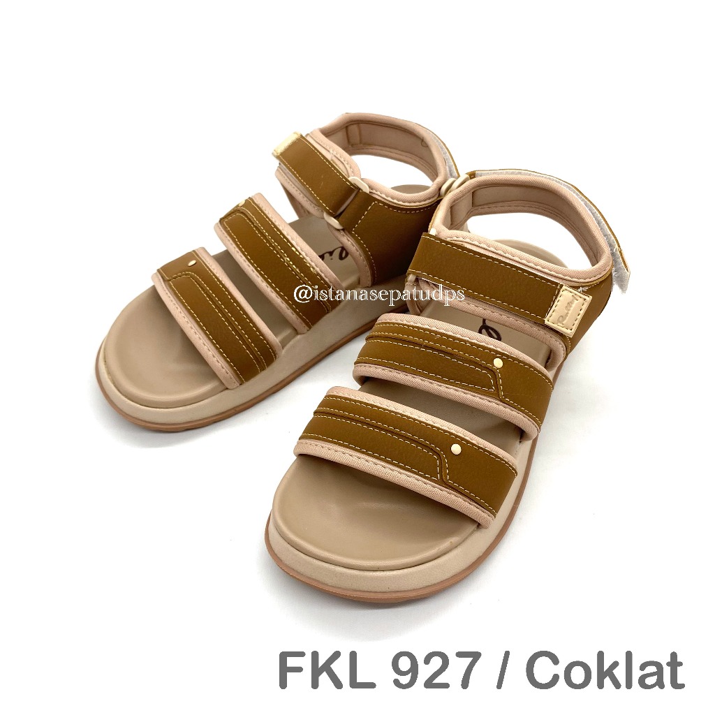 Sandal Kenip Wanita Rullief FKL 927, Coklat, Tinggi 3cm