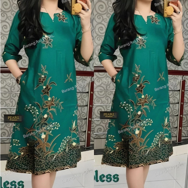 DRESS BATIK KOMBINASI MODEL TERBARU BAJU WANITA MODERN PAKAIAN PESTA CANTIK dan ELEGAN JUMBO LD 130