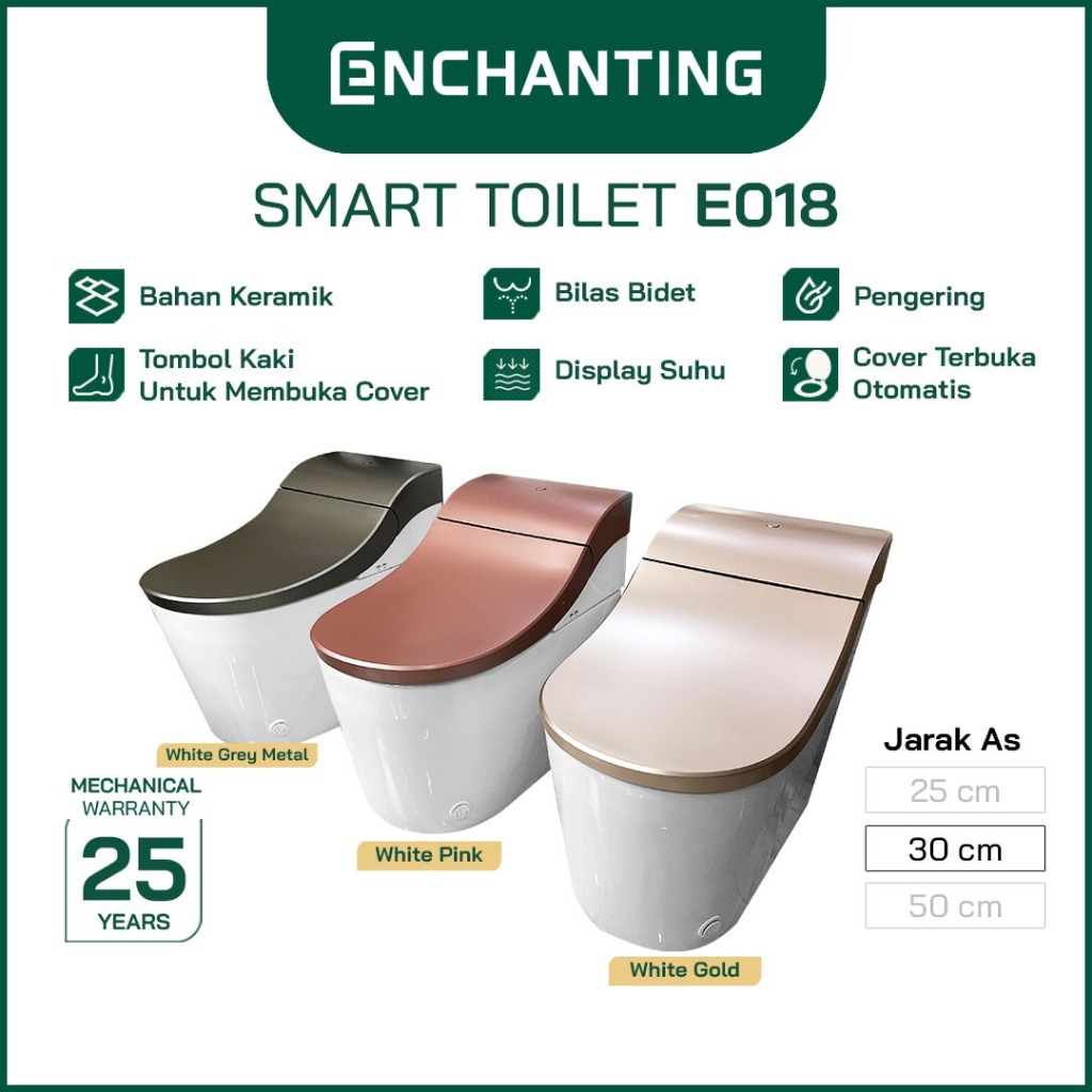 ENCHANTING Smart Toilet/Kloset Duduk Pintar Automatic White grey Metal White Pink White Gold Bergara