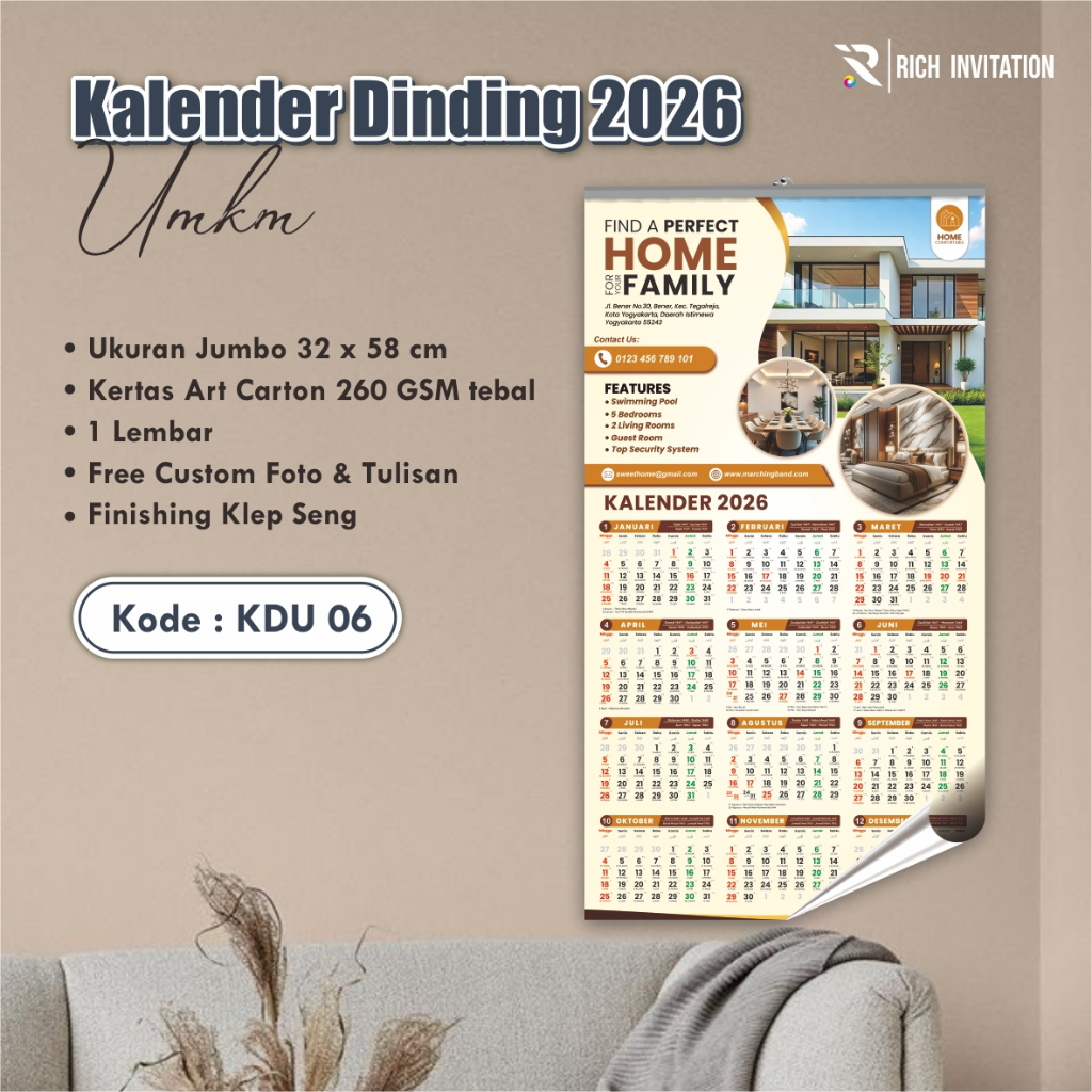 

CETAK KALENDER DINDING CUSTOM 2026 - KALENDER DINDING GANTUNG - KALENDER KDU