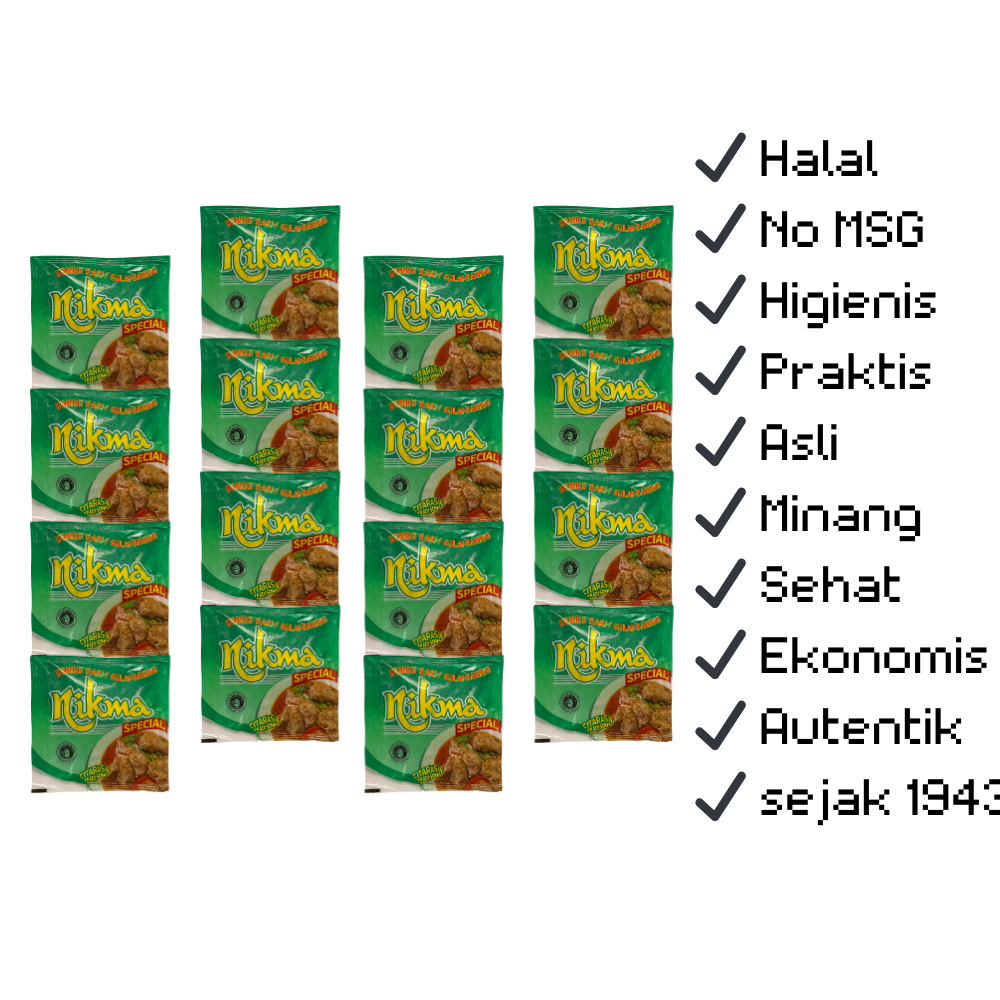 

Paket Bumbu Gulai NIKMA 12 Sachet 1 Renceng Halal Asli Padang Praktis Masak