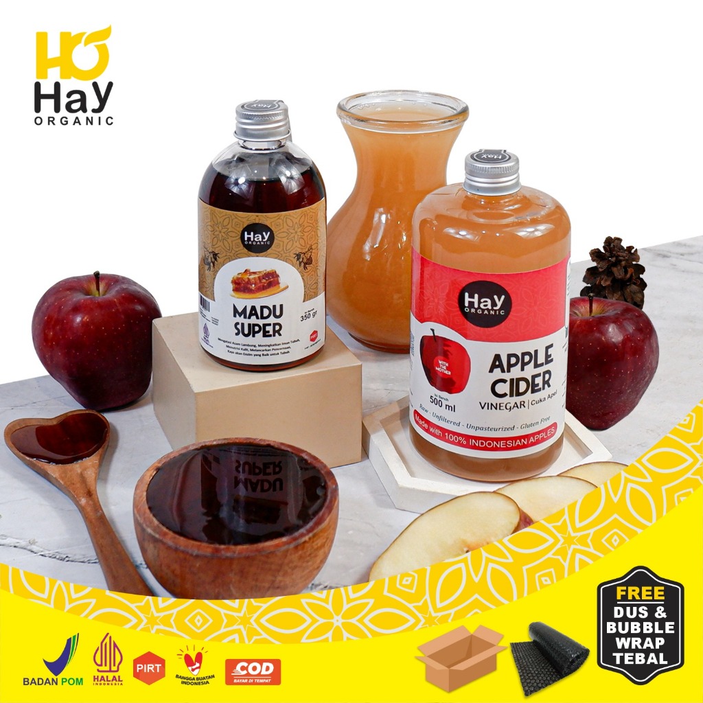 

HayOrganic - Paket Asam Lambung - Diet Sehat Bundling Cuka Apel 500ml dan Madu Hutan 350gr Asli