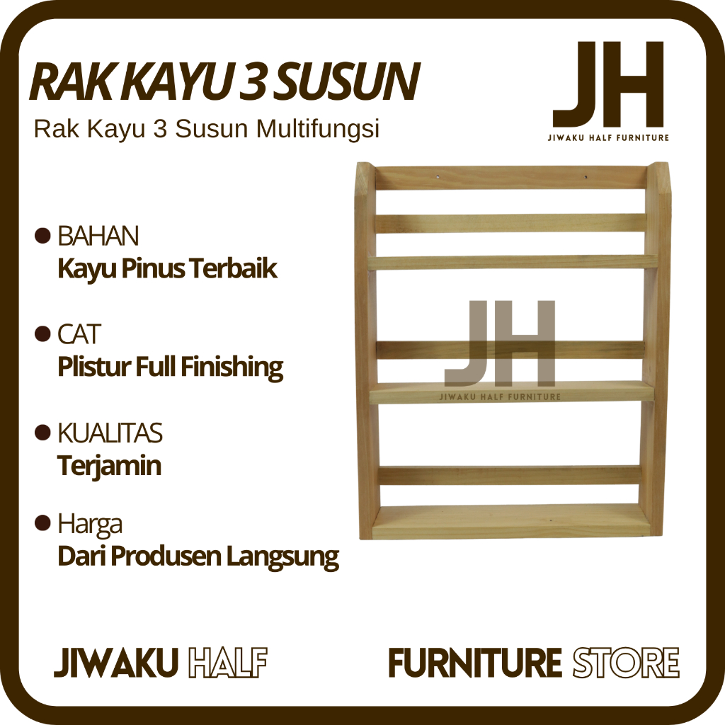 Tempat Bumbu 2 Tingkat Rak Kayu Tempel Dinding Rak Dapur Tempat Toples Bumbu Minimalis