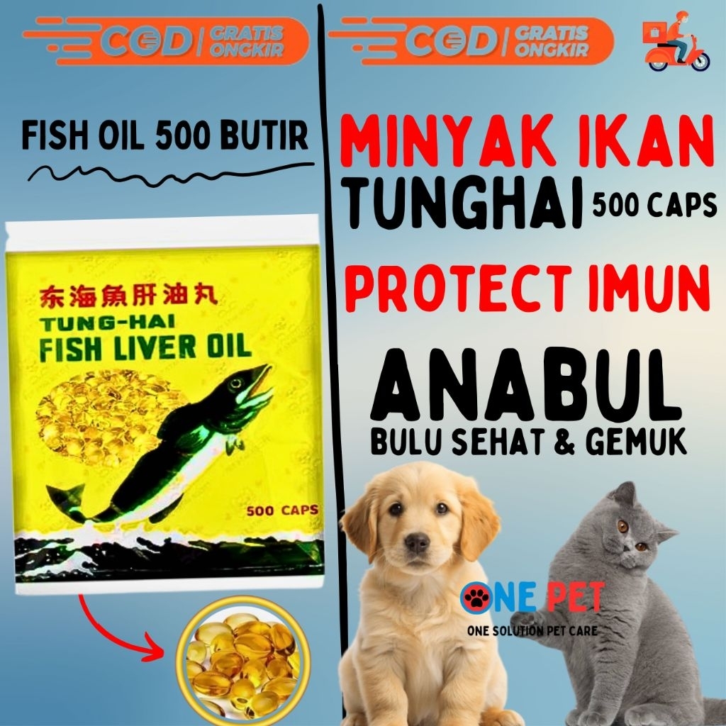 Minyak Ikan Tung Hai Fish Liver Oil 500 Kapsul Minyak Ikan Kucing Anjing Untuk Ayam Termurah