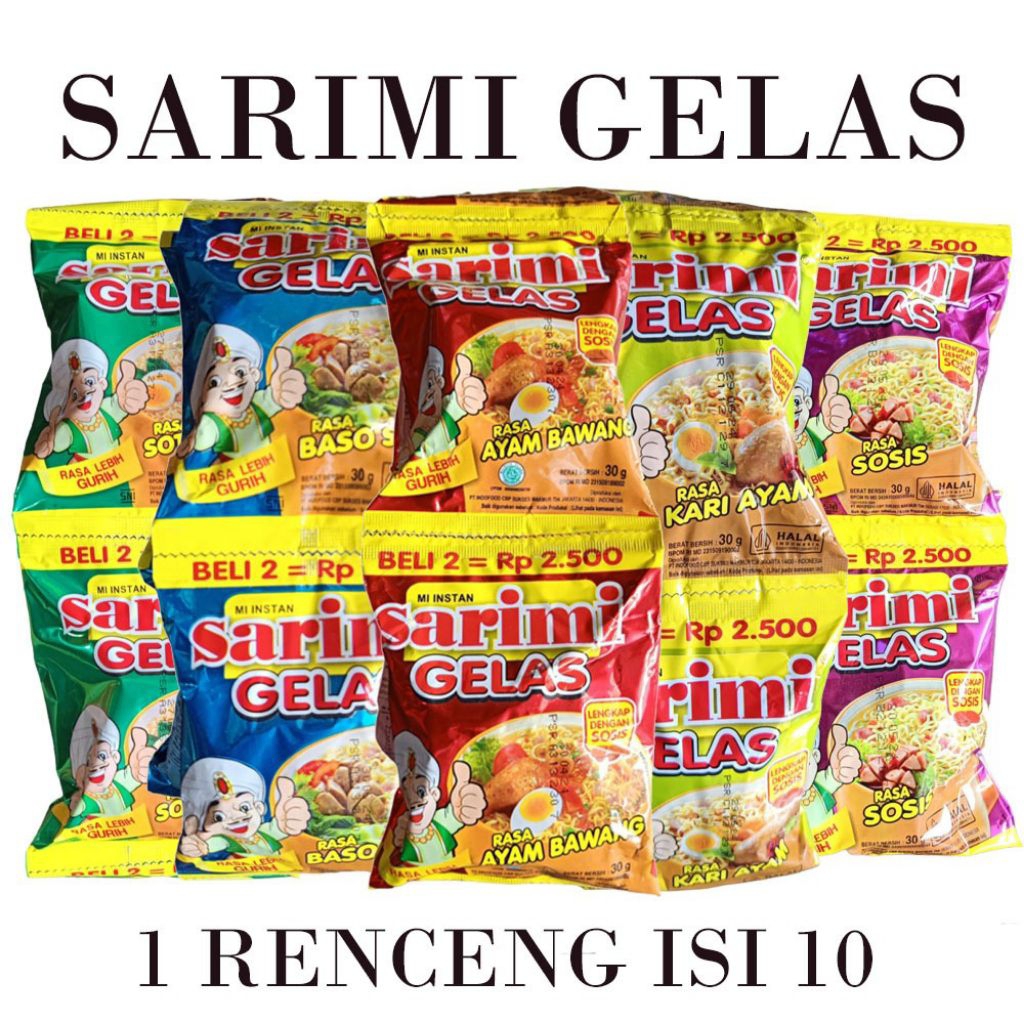 

Sarimi Gelas Renceng isi 10 All Varian Rasa Sarimi Gelas Satuan @30gr