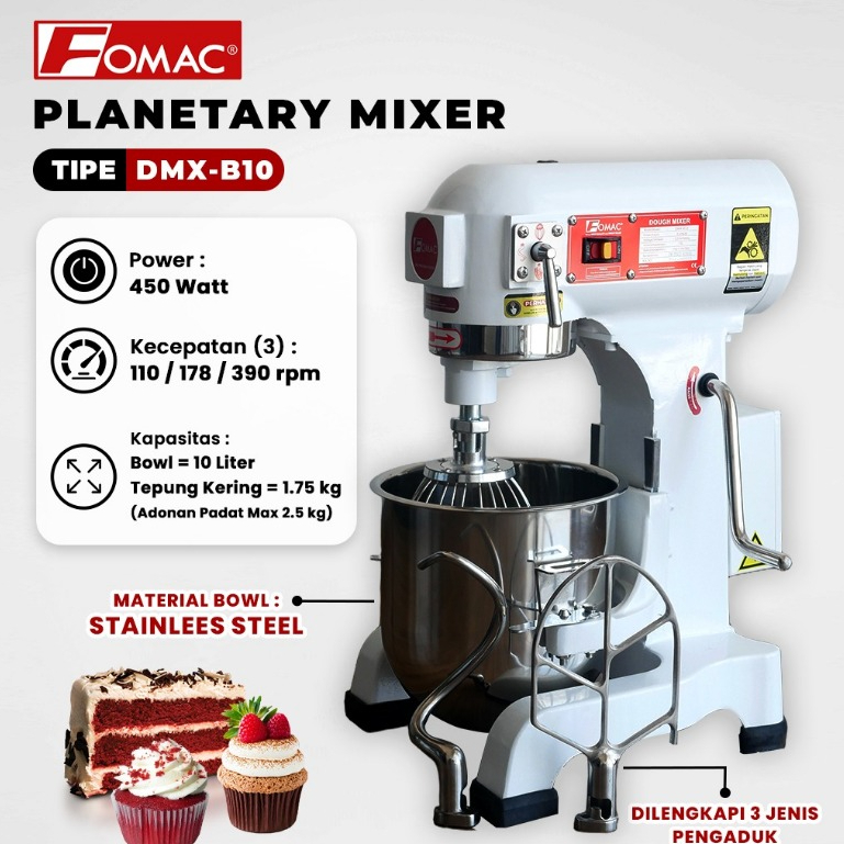 FOMAC Planetary Mixer DMX-B10 Planetary Mixer Roti Mixer Kue 10 Liter DMX-B10 FOMAC