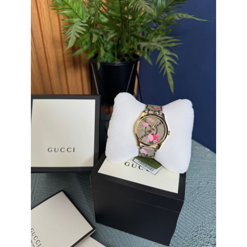GUCCI YA1264038 TIMELESS WATCH WOMEN SUPREME FLOWERS WITH BOX & REC DM 3,8 CM