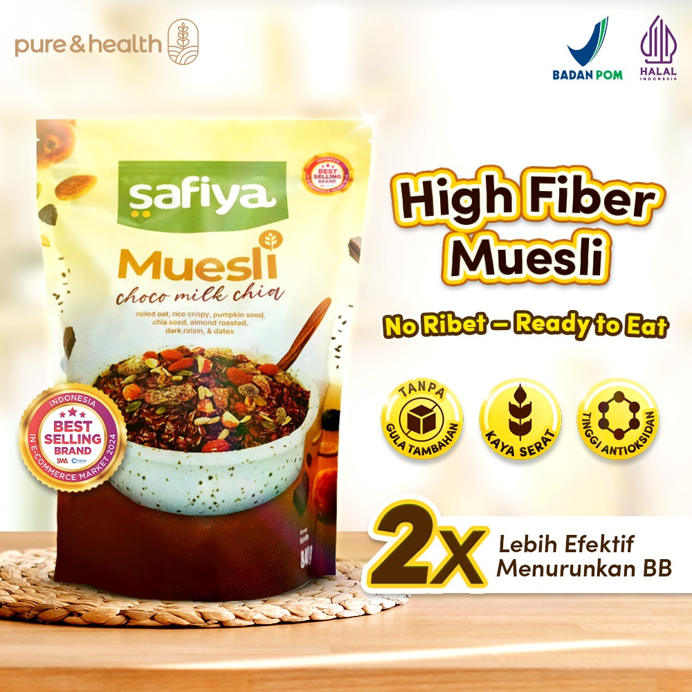 

Muesli Choco Milk Chia 840 Gram Safiya with Chiaseed Sereal Sarapan Cokelat Oatmeal Diet