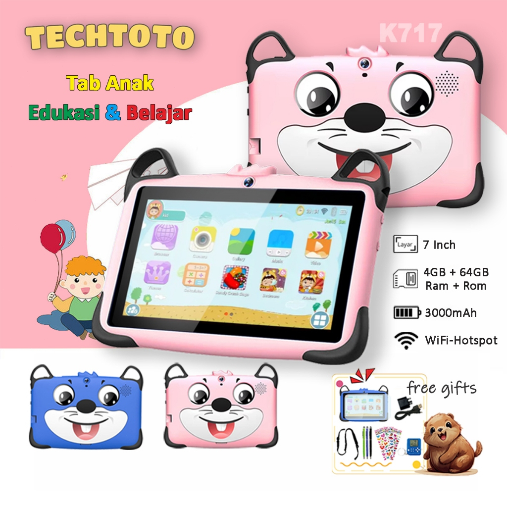 TECHTOTO KIDS STUDY TAB K717 tab 4/64GB / Tablet Anak / Tablet 7 Inch / Hadiah Anak / Tablet PC / Ta
