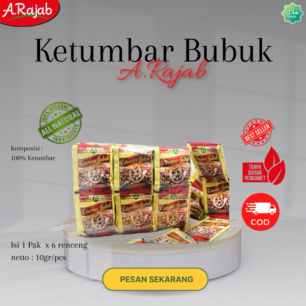 

KETUMBAR BUBUK A.RAJAB 100% ASLI (1 PAK)