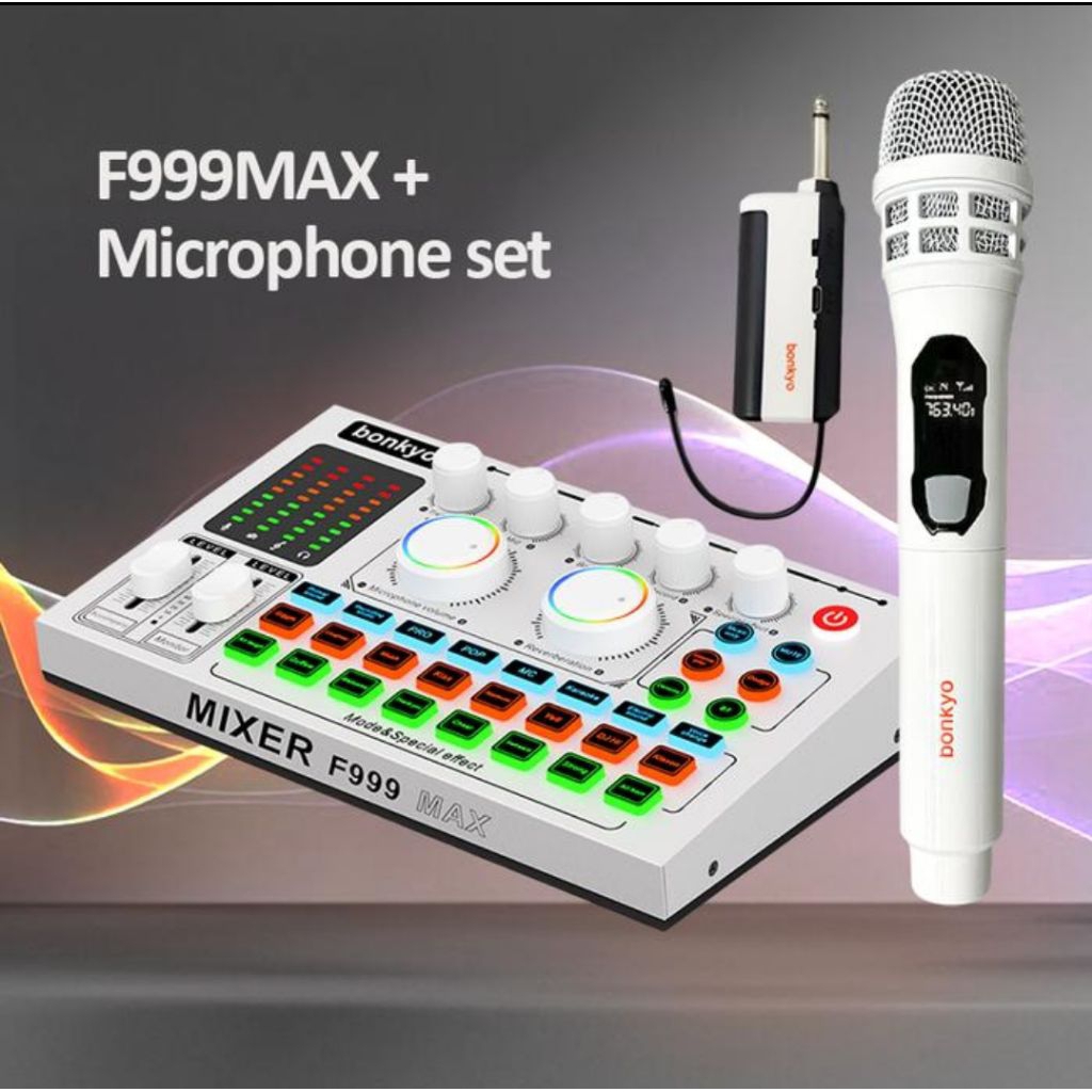 Alat Karaoke Karaokean Jualan Live Sosmed Sound Card Mixer Audio Bluetooth dan Mic Wireless Micropho