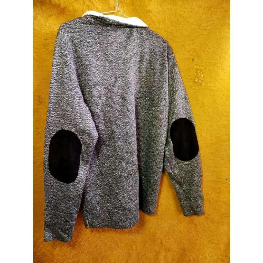 Crewneck Pria Halfzip Vintage - Hitam Bermotif