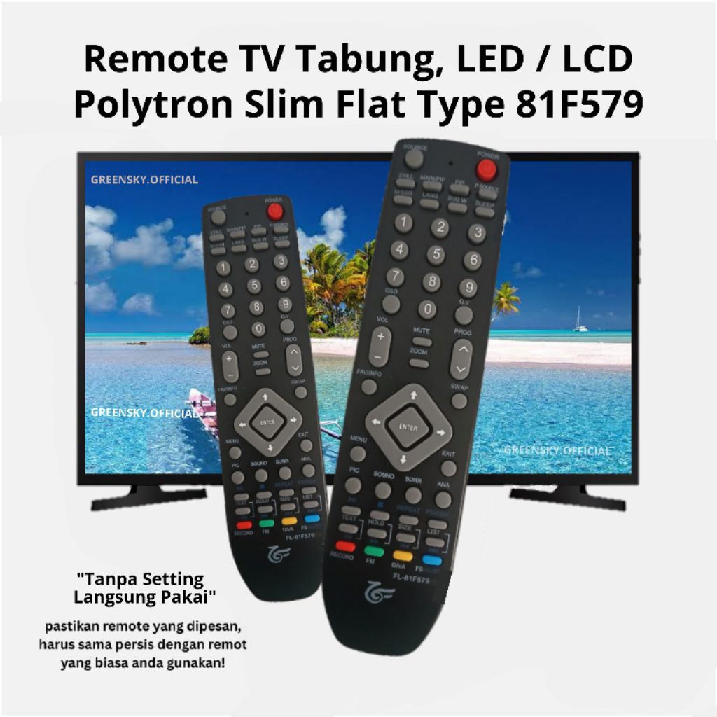 Remote TV Tabung, LED / LCD Polytron Slim Flat Tipe 81F579, plm32b51