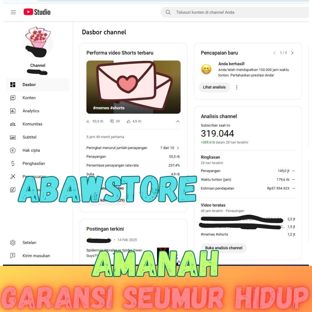 

channel youtube 100k sub verif murah