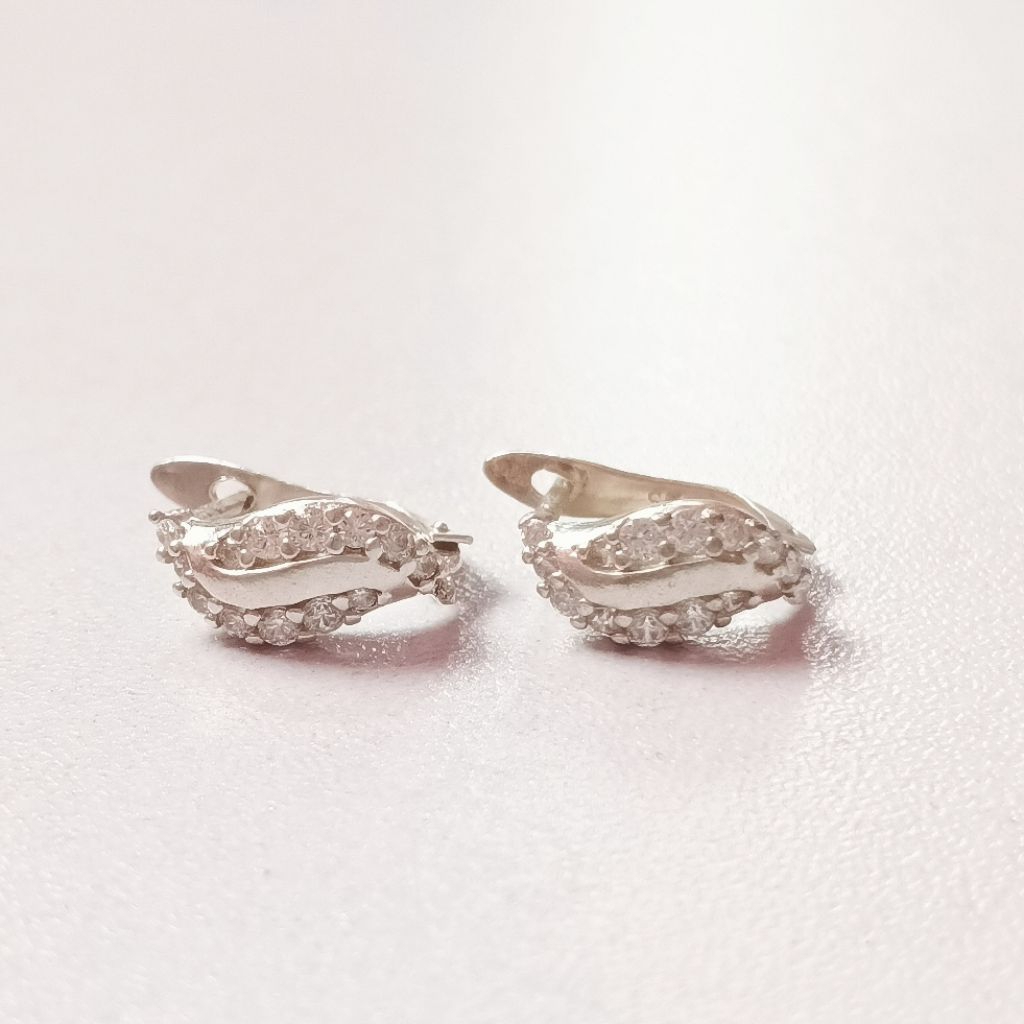 Anting Wanita Perak Model Klip/Perak Asli 925/Anting Wanita Dewasa/Lapis Emas Putih