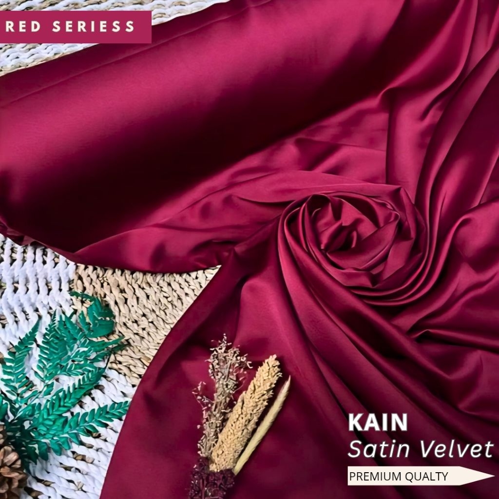 Kain Satin Velvet Premium By Roberto Cavali Edisi Warna Merah Untuk Kebaya Dress Bridesmaid