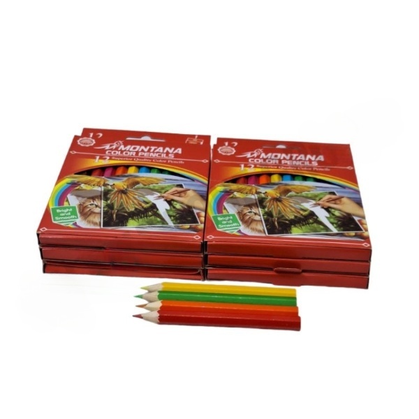 

1 Gross Color Pencils MONTANA Pendek TH-350-12 Isi 12 Set/Pensil Kayu/Pensil Gambar warna