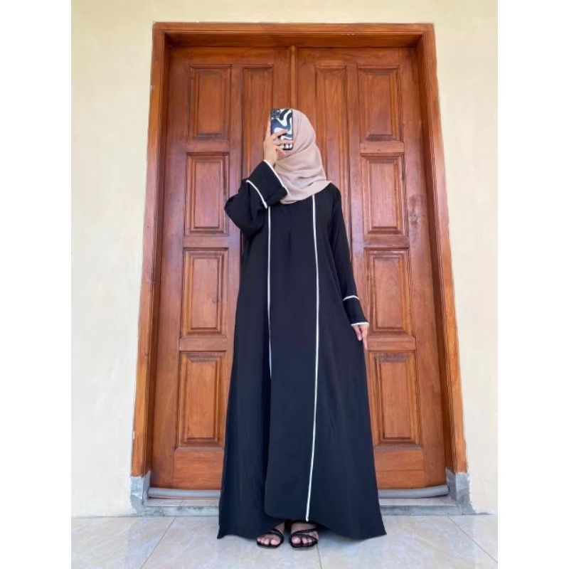 Abaya Maxi Gamis Wanita Terbaru Resleting Depan/Abaya Hitam Polos Kekinian/Abaya Mewah Syari/Abaya J