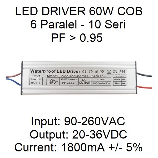 Led Driver 60W 1800mA 10S6P DC25-36V WP PF 0.95
