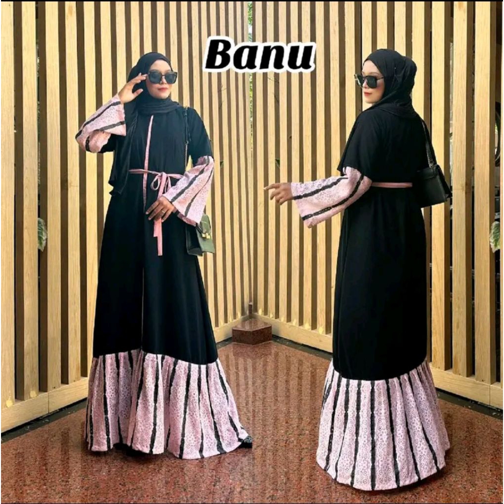 Abaya Banu Byjironah abaha hitam kombinasi brokat.