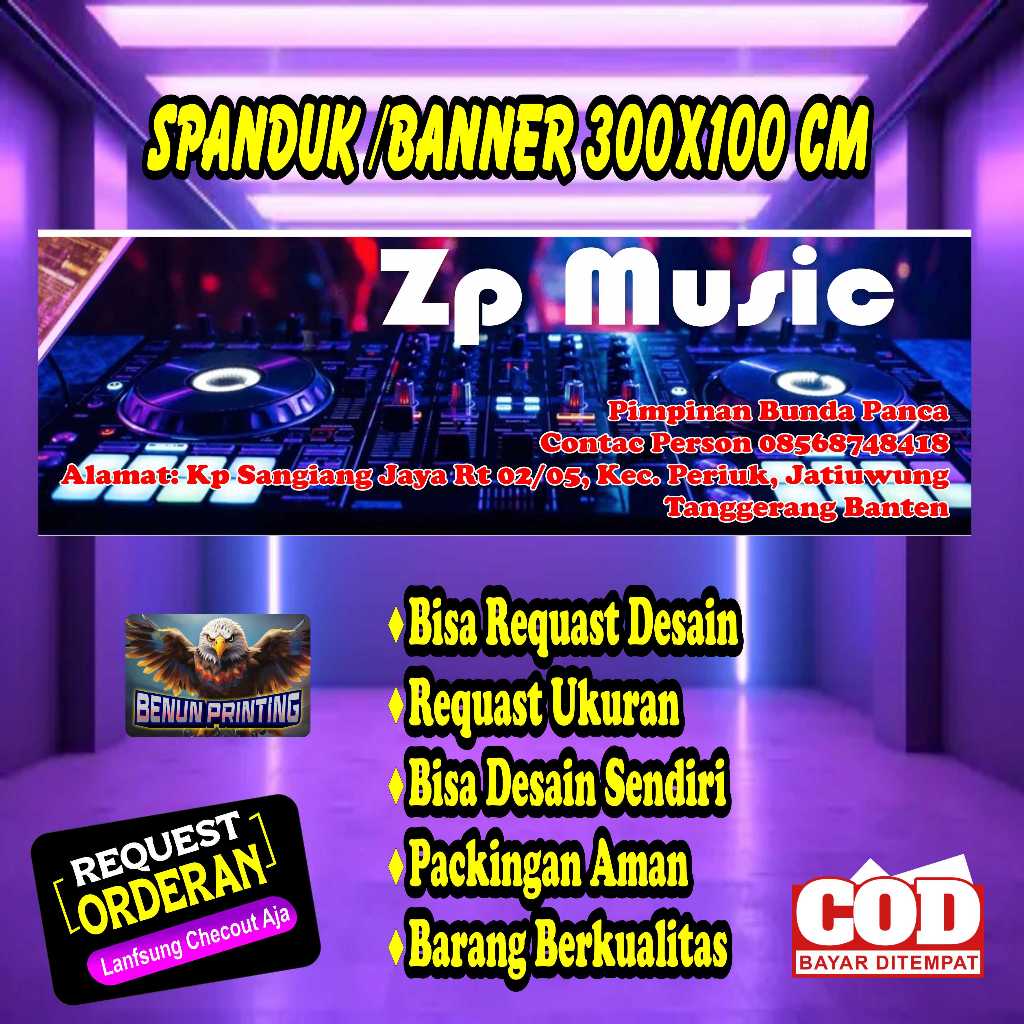 Spanduk Banner Musik Custom Free Desain & Ukuran 300X100 Cm