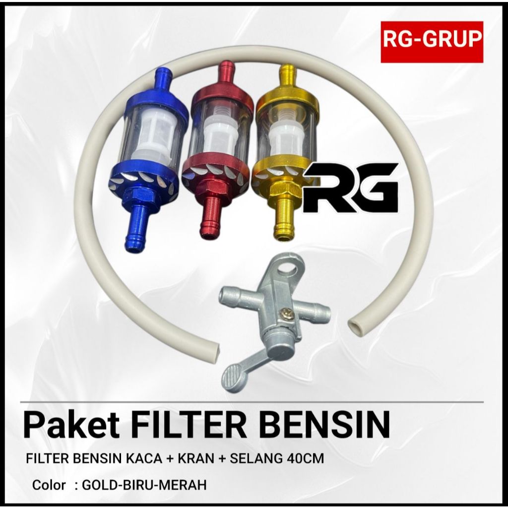FILTER BENSIN KACA Saringan Bensin / Filter Bensin Motor Universal PAKET KRAN+SELANG 40CM