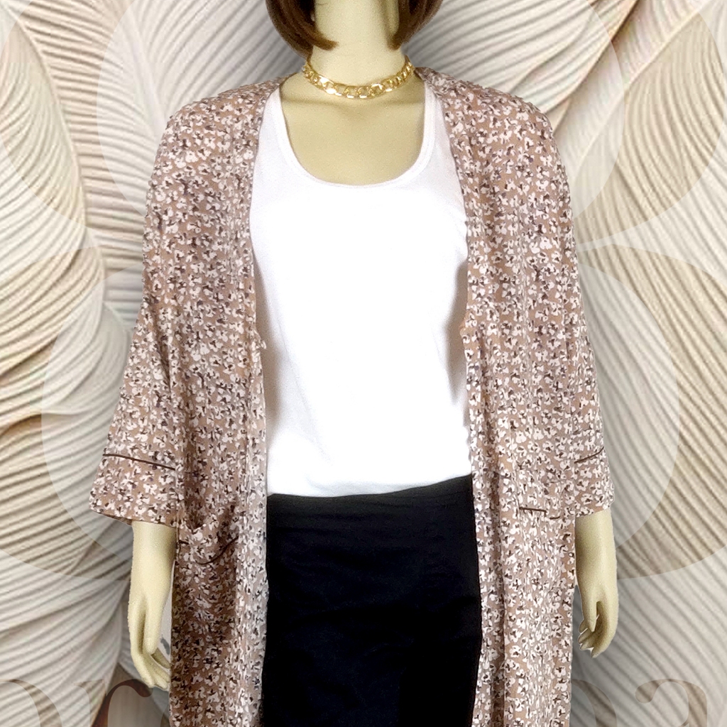 Long Outer motif Bunga Kecil OTR03 (tanpa celana dan inner) Cardigan Wanita Panjang Atasan Dewasa