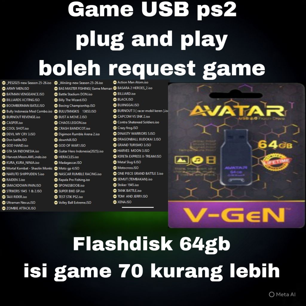 Flashdisk ps2 64gb full game tinggal colok langsung main