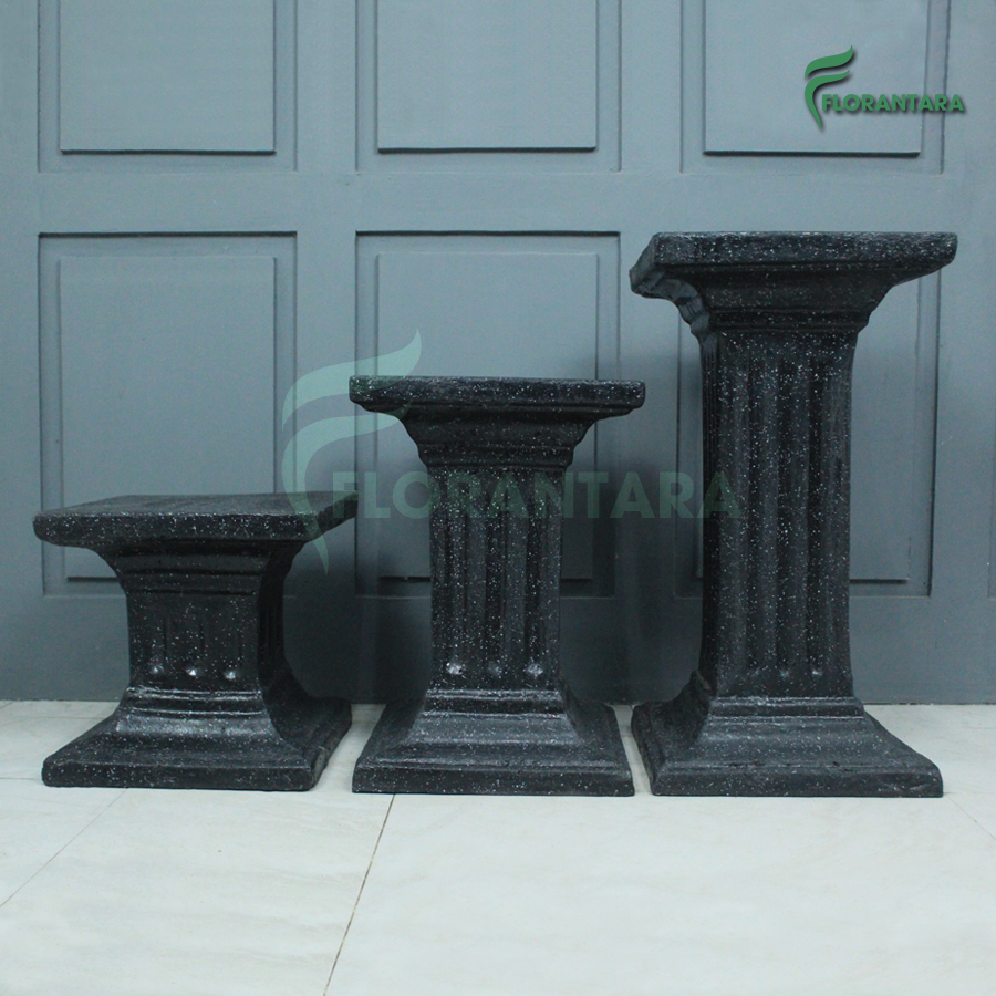 [PROMO Paket Isi 3 Pcs] Pilar Dudukan Pot Teraso Hitam Bercak Model Kotak & Bulat Tinggi 30m 45cm 60
