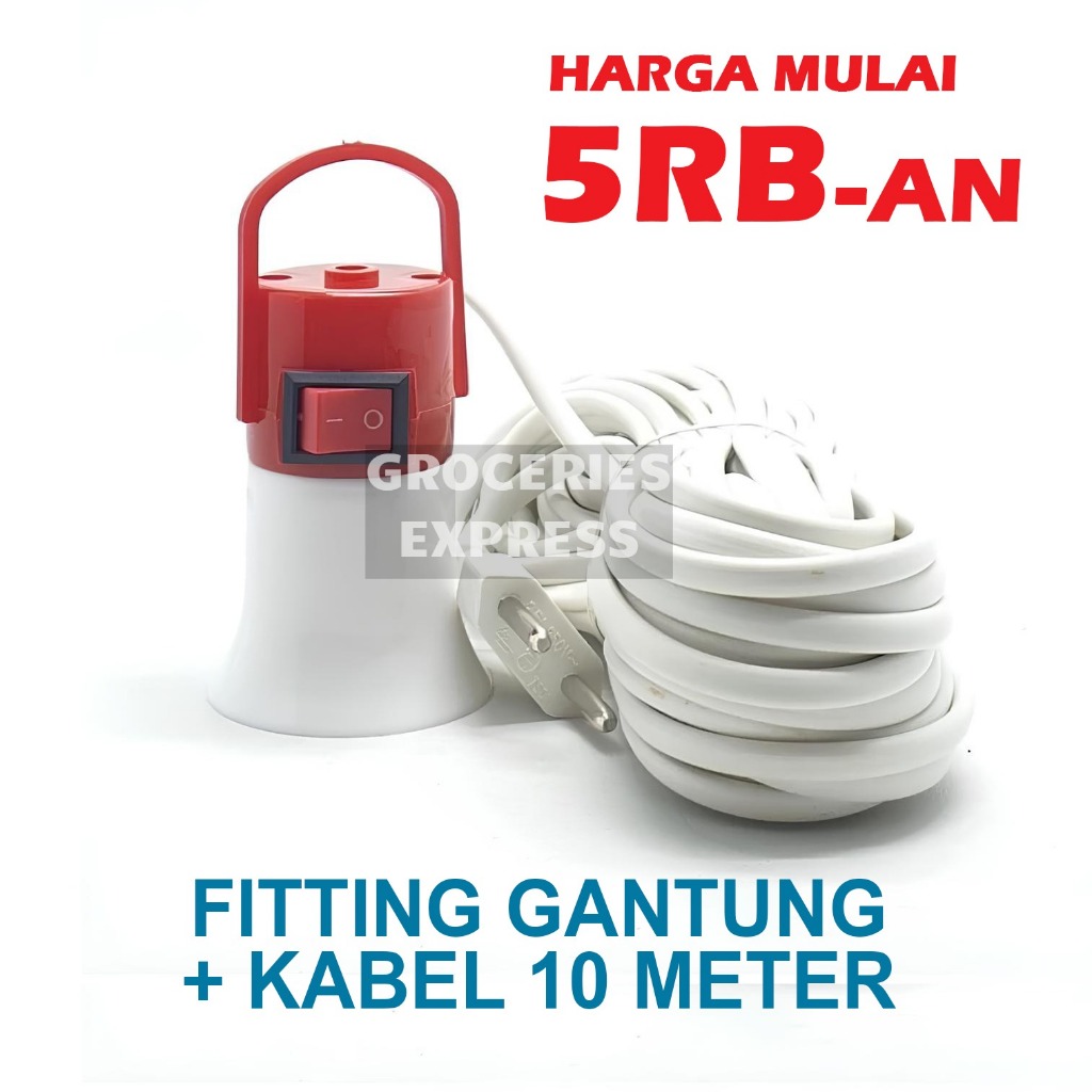 10 Meter Fitting Kabel Lampu Gantung + Saklar & Gantungan