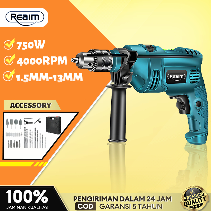 Reaim 13MM Mesin Bor Listrik Impact Drill Listrik Bor Beton Bor Tembok Alat Bor Bor Obeng Bor Kayu