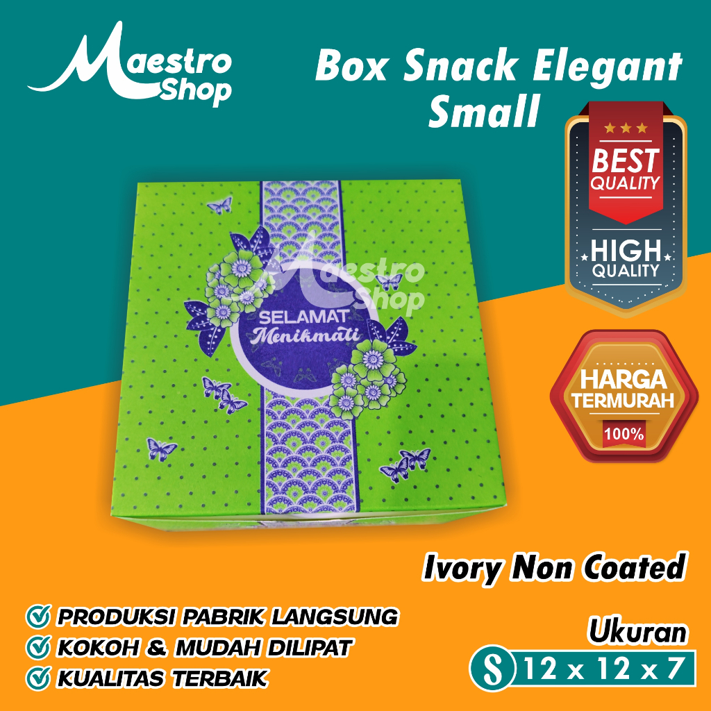 

Dus Box Snack Motif Elegant | 12x12x7 cm (S) | Ivory Non Coated (Tebal)