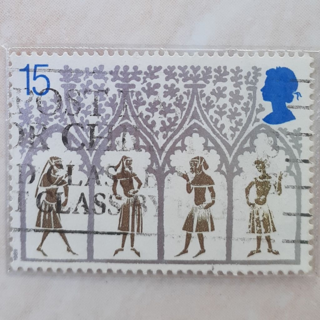 

Perangko Inggris Britania Raya Christmas 1989 - 800th Anniv of Ely Cathedral (14th Century Peasants from Stained-glass Window) Tahun 1989