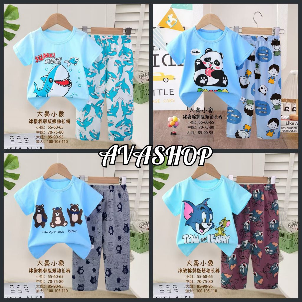 AVASHOP - Piyama Organik CP 1 -6th  laki laki brand gajah pendek panjang baju tidur