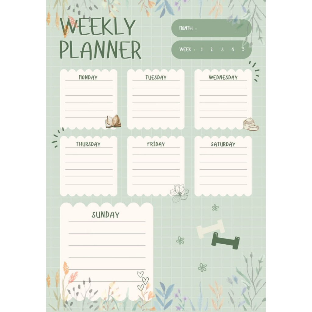 

Weekly Planner A5 30 halaman dengan berbagai macam model