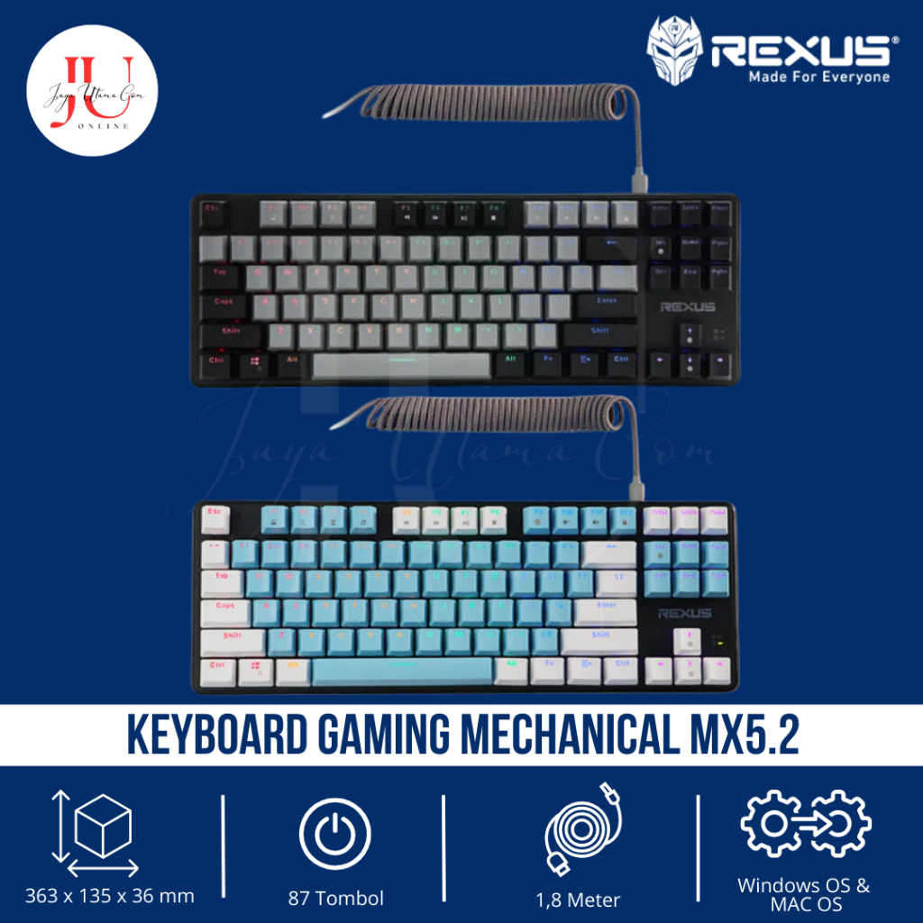 MX5.2 Rexus Keyboard Gaming TKL Mechanical Original LED Diagonal 10 Mode